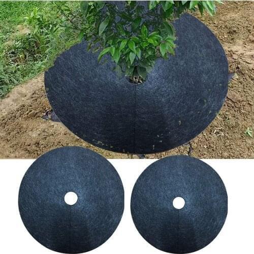 4PCS Non-Woven Tree Protection Mats Weed Control Cloth Mulch Ring Round Weed Barrier Plant Cover for Indoor Outdoor Gardens