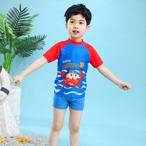 New male middle-school childrens short-sleeved split body swimsuit set childrens shark dinosaur cartoon quick dry swimsuit