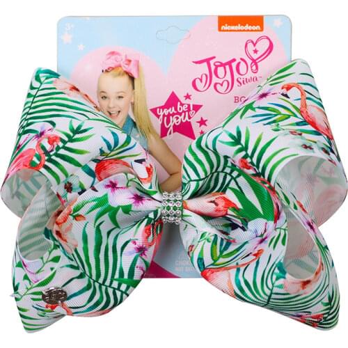 NEW Flamingo Printed Hair Bows 8inch Large Bowknot with Clips Hairgrip Handmade Hair Accessories for Girls Kids OEM & ODM