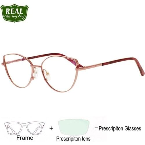 Simple Design Cateye Metal Progressive Prescription Glasses Women Myopia Eyeglasses With Free Glasses Case