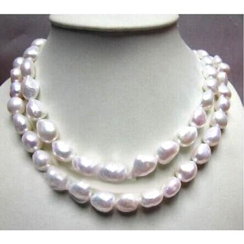 FREE SHIPPING Long 32" BIG 10-13mm white baroque freshwater pearl necklace
