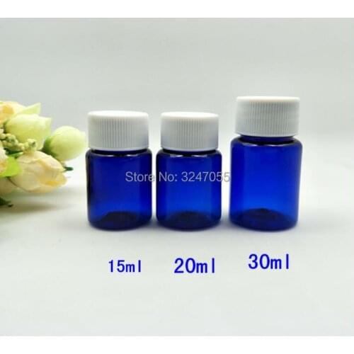 15ml20ml30ml PET Plastic Blue Empty Medicine Seal Liquid Bottle, Portable Travel Medicine Pill/Tablet/Capsule Refillable Package