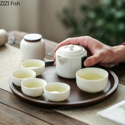 7-piece simple white ceramic Kung Fu tea set Chinese style portable car tea cup travel tea set