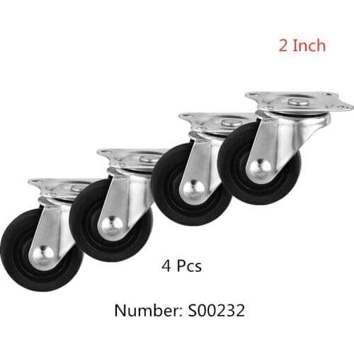 4 Pcs/Lot Spot 2-inch Rubber Caster Diameter 5cm Flat Bottom Movable Roller Solid Black Silent Wheel