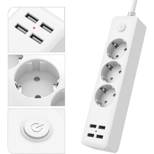 EU Power Strip Socket 2500w with 4 USB Charging Ports Outlet 5V 2.3A Home Plug
