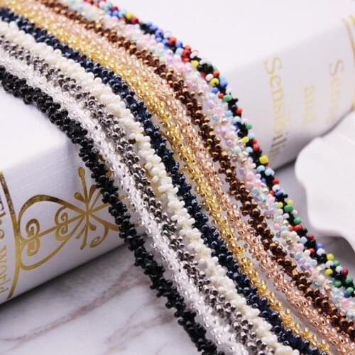 Glass Beads Polyester Lace Trims Colorful Sewing Garment Accessory Wedding Home Textile Headdress Material 5mm 1.8m(2 Yards) 1PC