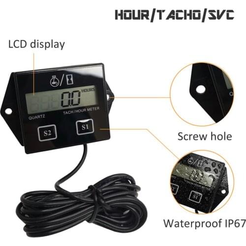 Tach Maintenance Hour Meter Tachometer for 2 or 4 Stroke Gas Engine Motorcycle Small Engines Boat
