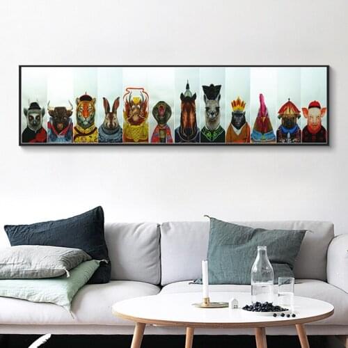 Vintage Posters Tiger Monkey Animal Rabbit Giraffe Chicken Canvas Painting Nursery Wall Art Nordic Picture Kids Room Decoration