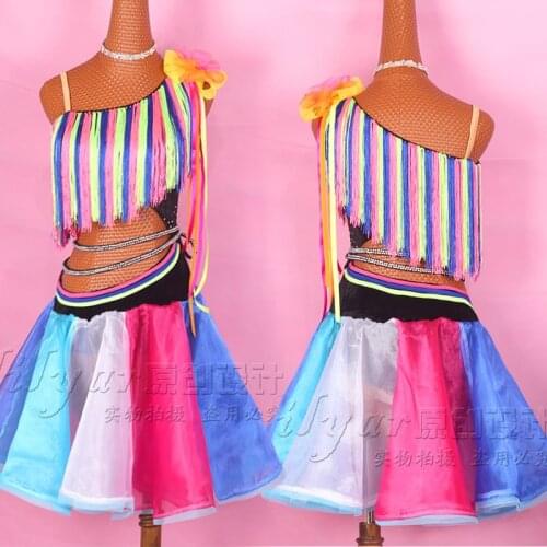 New Latin dance skirt competition skirt performance Skirt Adult custom childrens colorful tassel dance skirt