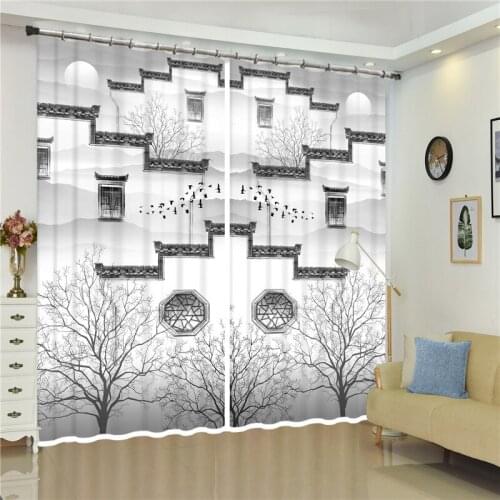 Gray 3D Window Curtain Natural Beautiful Tree house Photo Customize Size 3D Curtains For Bedroom Blackout Curtains 2 Panels