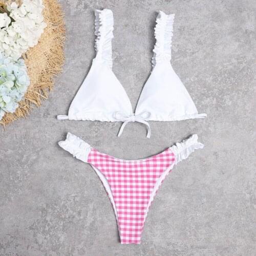 Womens Lace Small Floral Knot V-Neck Split Bikini Set