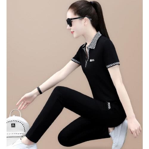 Patchwork Plaid Joggers Tracksuit Women 2 Piece Outfits 2021 Summer Casual Short Sleeve Top + Sweatpant Set Plus Size Sweat Suit