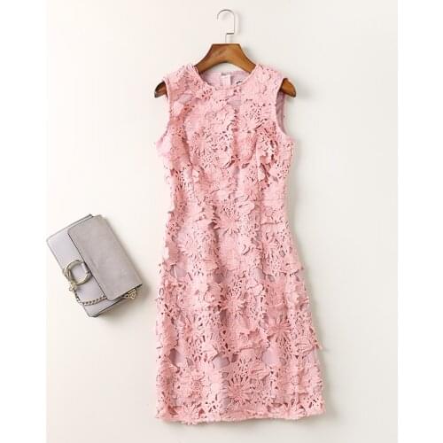 High quality women fashion floral lace dress sleeveless sexy sheath pencil dresses high quality brand new arrival 2017 blue pink