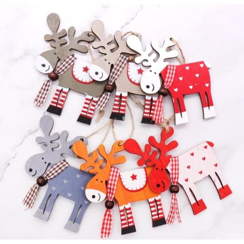 10.5x9cm Dropship Christmas Tree Decor Wood Painted Elk Pendant Xmas New Year Party Decorations Christmas Decoration for Home