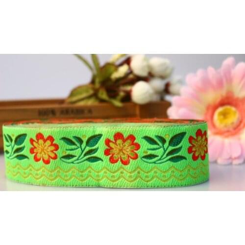 10yards/lot wide 4cm Woven Jacquard Ribbon classical flowers design light green for curtain and clothing accessory LS-0970