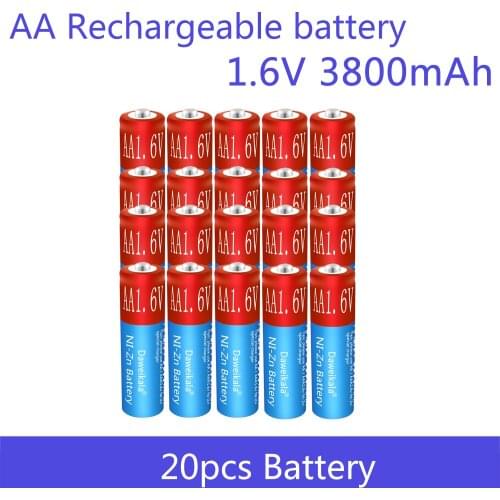 20pcs/lot AA battery 3800mAh 1.6V Ni-Zn aa rechargeable battery Replace 1.5V/1.2V AA Battery for Toys Camera Remote control