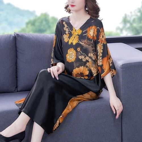 2021 Casual Loose Patchwork Midi Dress Women Elegant Bodycon Party Vestidos Spring Summer Vintage Print Silk 4XL Plus Size Dress