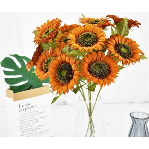 3 Heads Sunflower Artificial Flowers Bouquet Home Wedding Decor DIY Crafts