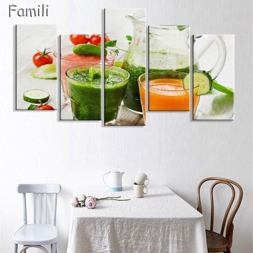 5Pieces Vegetable Juice And Cup Of Modern Canvas Print Painting Wall Art Picture For Kitchen Room Decoration Artwork Unframed