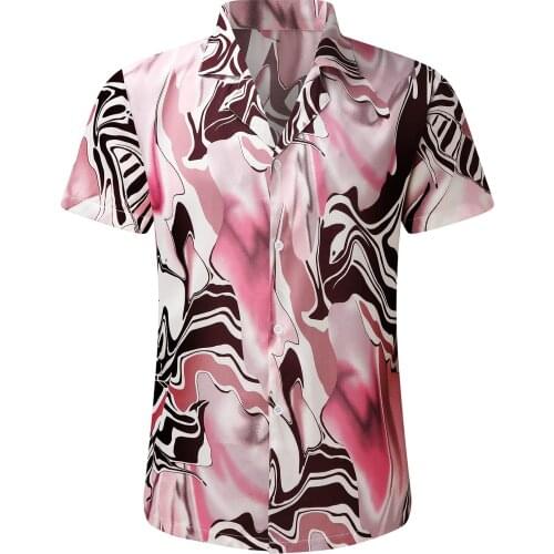 56# Summer Hawaiian Printed Mens Shirt Slim Fit Linen Shirts For Men Casual Short Sleeve Blouse Top Streetwear Chemise Homme