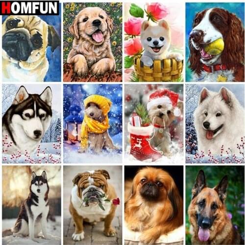 HOMFUN Diamond Painting Full Square/Round Diamond "Animal dog landscape" Pattern Embroidery Cross Stitch 5D Rhinestone Painting