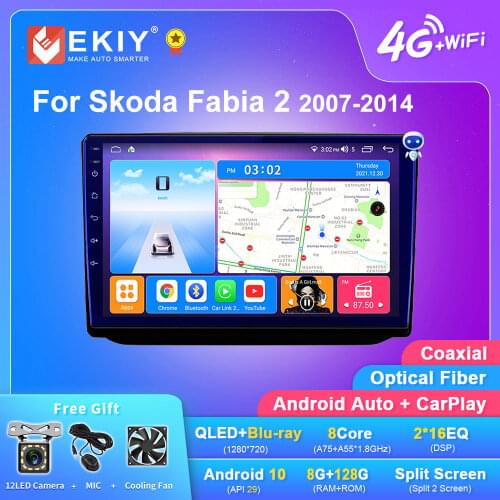 EKIY 6+128 Autoradio Android 10 Navigation Player For Skoda Fabia 2 2007-2014 Car Auto Stereo GPS Multimedia Video Recorder DVD