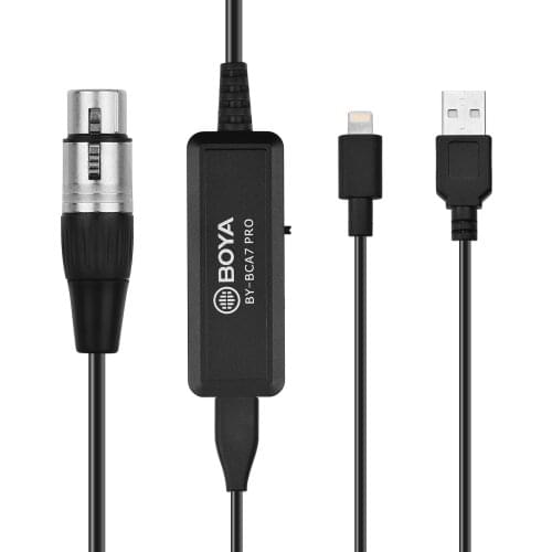 BY-BCA7 PRO 6M/20FT Ultra Long Microphone Cable XLR to USB-A Connectors 3 Levels Gain Control with 3.5mm Headphone Jack