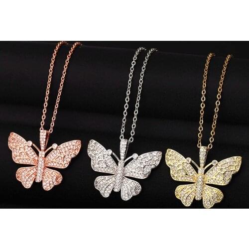 Cute Small Size CZ Butterfly Pendant Rose Gold Stainless Steel Chain Charms Necklace For Women Fashion INS Jewelry