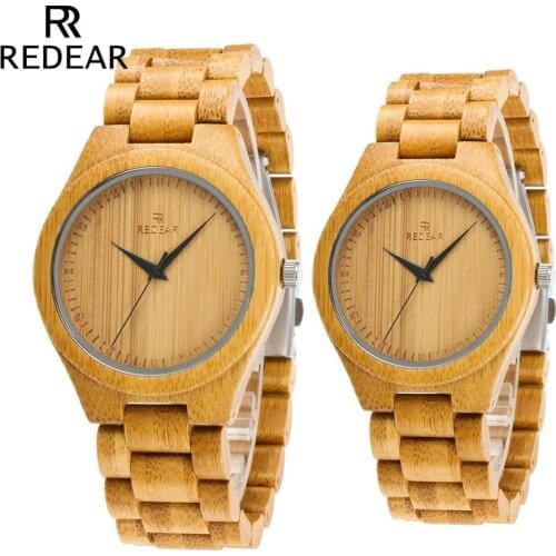REDEAR Free Shipping Natural Color Bamboo Lovers Watch Men Luxury Wood Band Quartz Ladies Watches