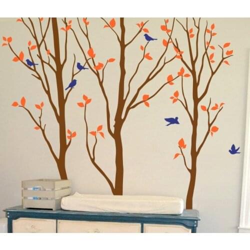 Nursery Birch Tree Wall Decals Large Tree With Birds Special Creative Wall Sticker For Baby Kids Playroom Cute Decor Mural T-20