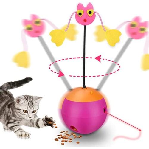 Interactive Cat Toys 3 in 1 Multifunction Automatic Spinning Cat Toy Ball Tumbler with Chaser Light and Food Dispenser for Kitty