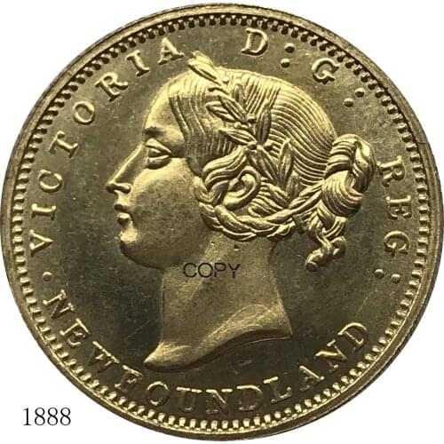 1888 Two 2 Dollar Metal Brass Gold Coin Canadian Provinces Newfoundland Collectible Souvenir China Casting Replica Coins