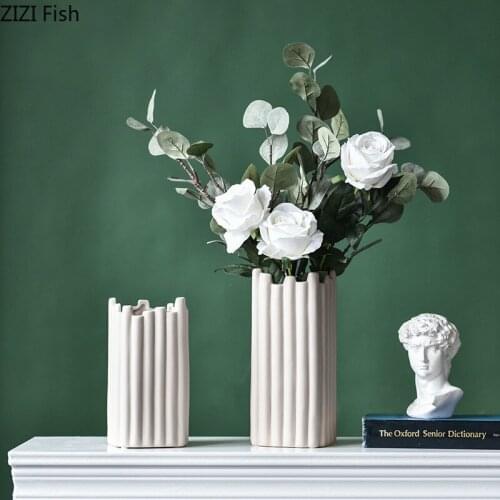 Creative Irregular Ceramic Vase Living Room Decoration Porcelain Flower Arrangement Modern Geometry Decor Gray Flower Vase