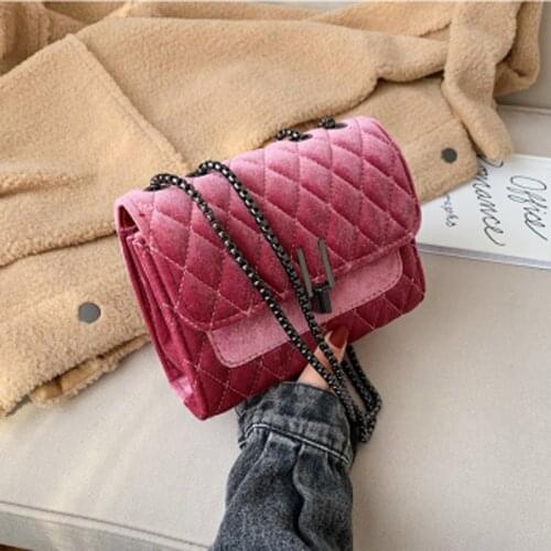 Fashion Ladies Velour Bag Quilted Women Messenger Handbag Shoulder Chain Female Bag Velvet Crossbody Luxury Handbag Designer New