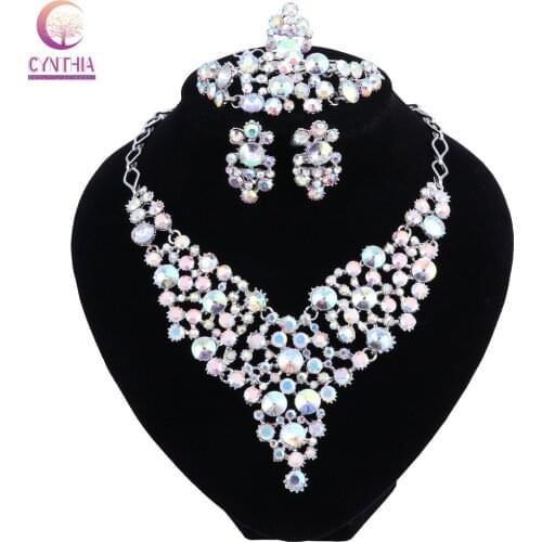 Fashion Trendy Nigerian Wedding African Beads Jewelry Sets Crystal Necklace Earrings Set Party Wedding Dubai Jewelry Set