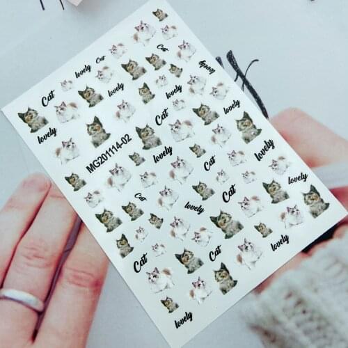Fashion New Arrival Hot Selling Light Thin Back Adhesive Glue Nail Stickers Cats& Dogs Fingernail Decals Nail Art Manicure Women