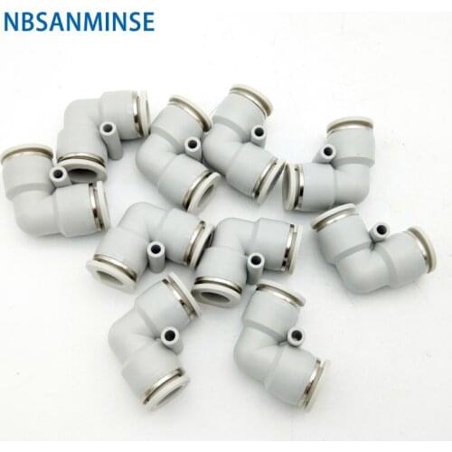 NBSANMINSE 10Pcs/lot PUL 04 06 08 10 12 16mm Pneumatic Plastic Elbow Fitting Air Connector for PU NY tube 10bar Pressure