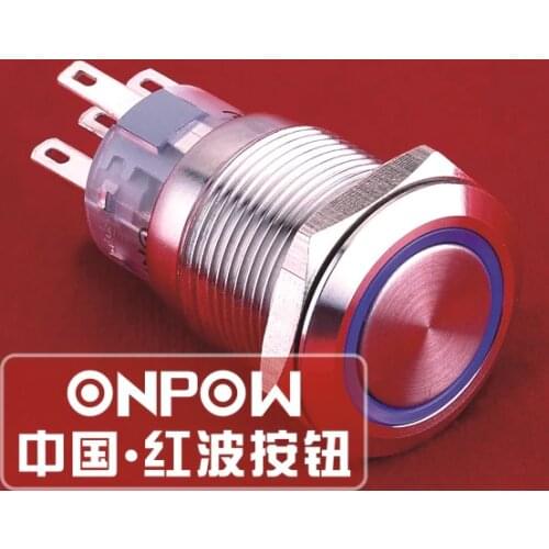 ONPOW 19mm 1NO1NC Momentary Ring illuminated Stainless steel Anti-vandal Push Button switch (LAS1-AGQ-11E/B/12V/S) CE, UL, ROHS