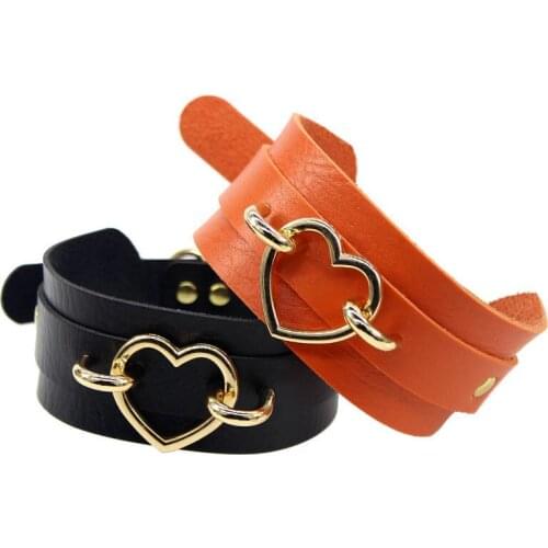 New goth purple PU Leather Heart flower Spike Rivet Studded Choker Necklace sexy collar Body gothic Party chains Cosplay Jewelry