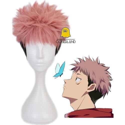 Anime Jujutsu Kaisen Yuji Itadori Cosplay Wig Black Pink Spiky Hair Short Heat Resistant Synthetic Hair with Wig Cap Party Wig