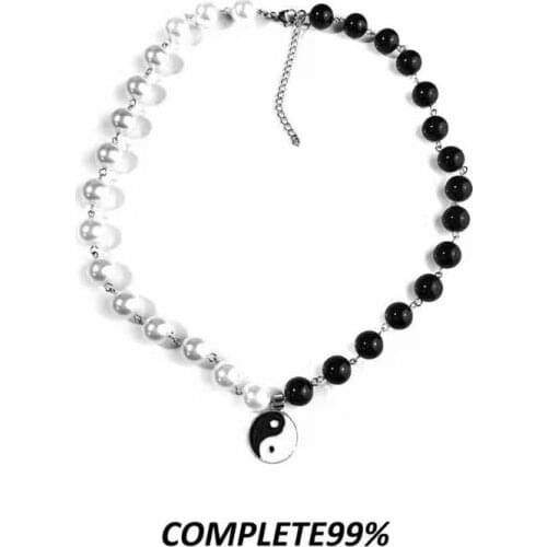 Tai Ji Eight Trigrams Comma Yin Yang Pearl Beads Pendant Necklace Jewelry Unisex N0HE