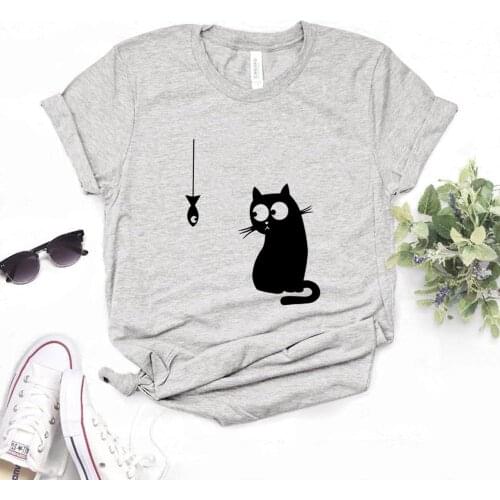 Cat And Fish Print Women Tshirts Cotton Casual Funny t Shirt For Lady Yong Girl Top Tee 6 Color Drop Ship NA-951