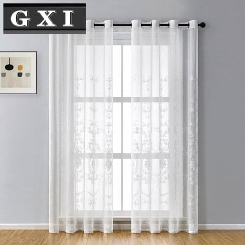 GXI Luxury Europe White Linen Curtain Tulle for Bedroom Embroidered Sheer Curtains for Living Room Panels Cortinas Dormitorio