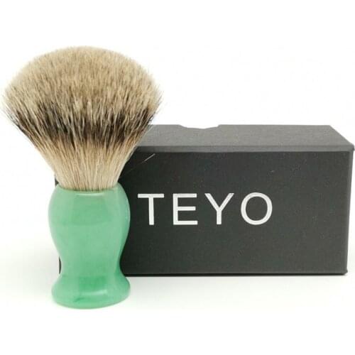 TEYO Silvertip Badger Hair Shaving Brush With Emerald Green Pattern Resin Handle for Man Wet Shave Soap