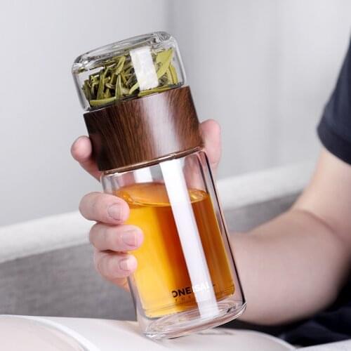 Heat Resistant Transparent Glass Double Wall Water Bottle Tea Water Separation Cup Creative Simple Portable Coffee Mug Drinkware