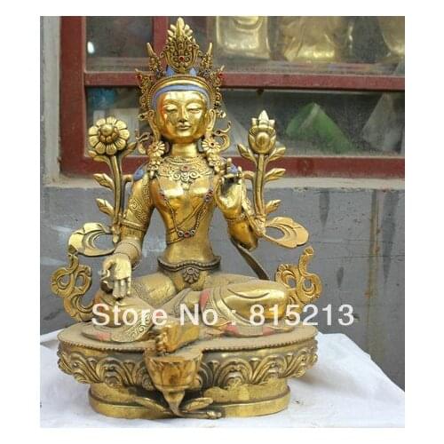Wang 000312 Chinese Tibet Tibetan Buddhism Gilt Bronze statue Green Tara Buddha Sculpture
