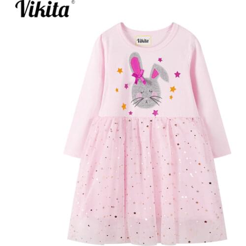 VIKITA Girls Rabbit Tulle Dress Baby Girls Toddler Kids Children Long Sleeve Princess Dress Fall Clothing Princess Costumes