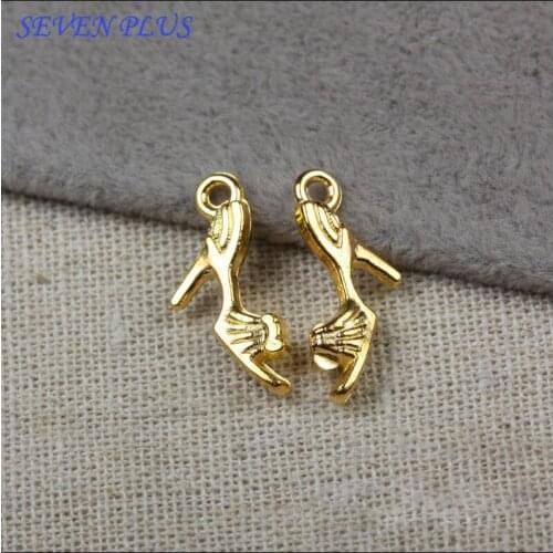 High Quality 10 Pieces/Lot 9mm*20mm Gold Color High Heeled Shoes Charm Jewelry Making Charms