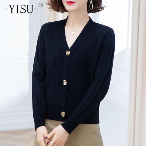 YISU 2021 Spring Autumn New Cardigan Coat Womens Sweater Long sleeve Warm Sweater Coat Thick Knitted Female Sweater Cardigan