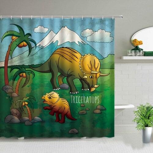 Dinosaur Shower Curtain Cartoon Animal 3d Printed Children Baby Bathroom Decor Screen Waterproof Fabric Bath Curtains With Hooks